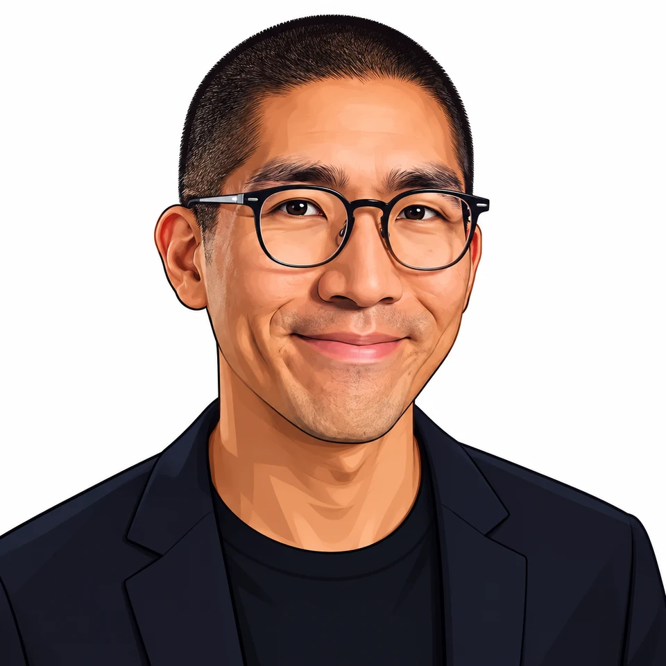 Illustrated portrait of Edwin Chen