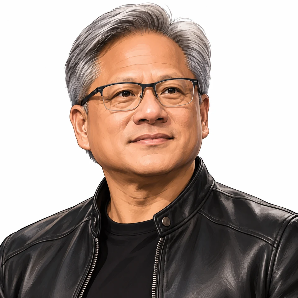 Illustrated portrait of Jensen Huang